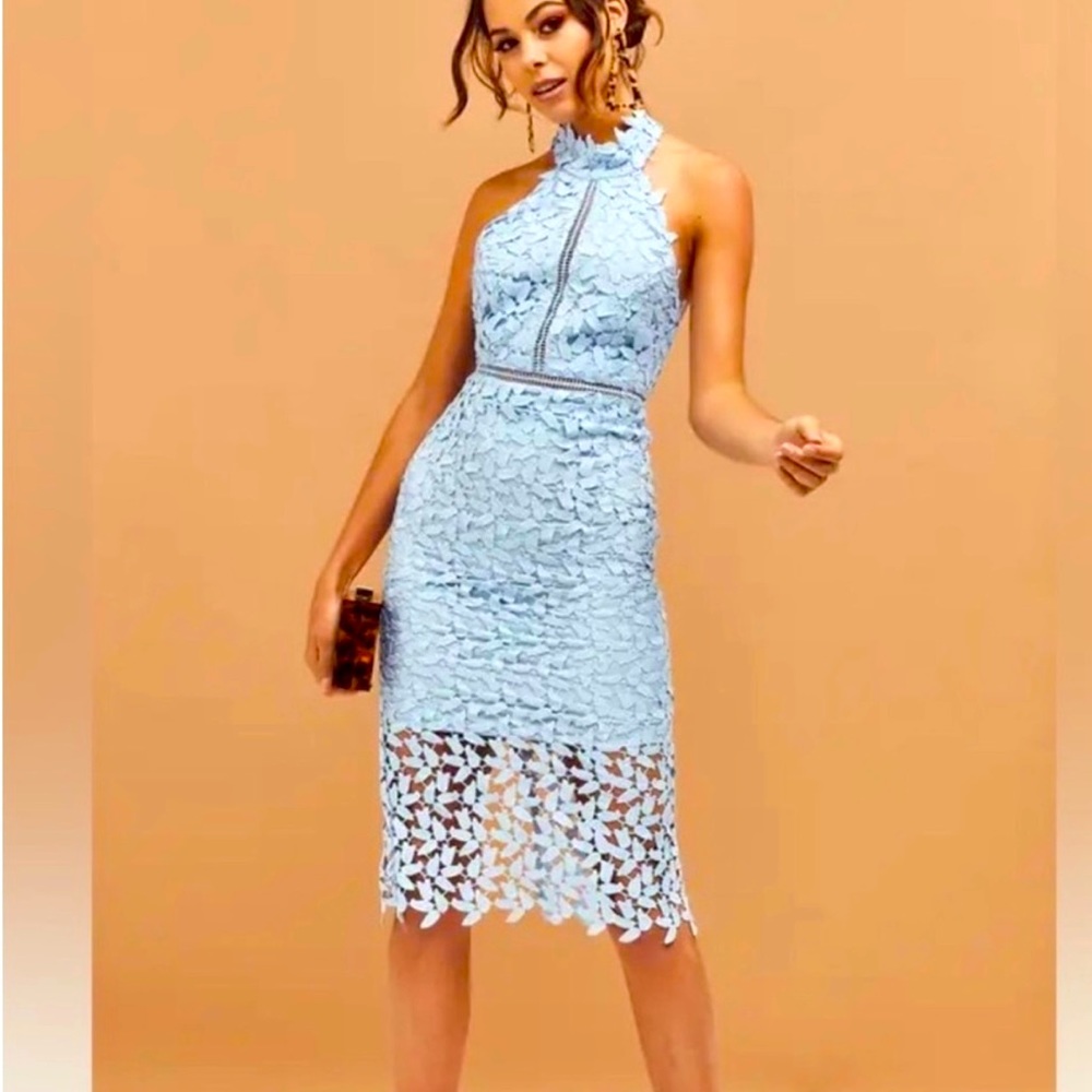NWT Bardot Gemma Lace Halter Dress Light Blue size XS B14